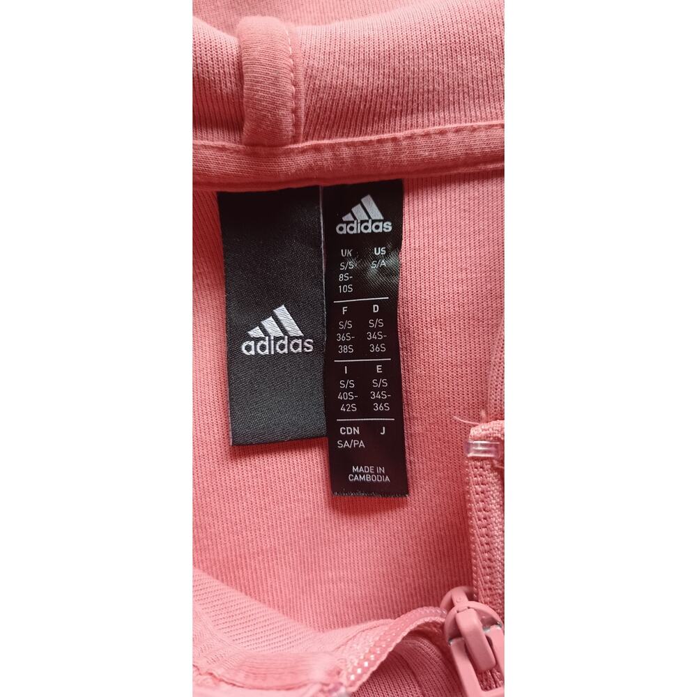 Adidas Pink Cropped Zip Hoodie Small Women Athletic Jacket 3 Stripe Sporty - Picture 7 of 10